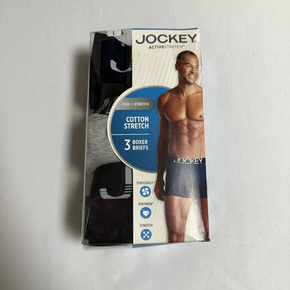 Jockey Active Stretch Boxer Briefs Mens Large Stay Cool Cotton 3 Pack - Picture 1 of 9